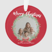 Merry Christmas Wreath Photo Personalized Family N オーナメント (正面)