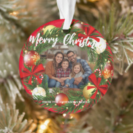 Merry Christmas Wreath Photo Personalized Family N オーナメント