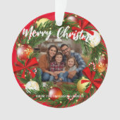 Merry Christmas Wreath Photo Personalized Family N オーナメント (正面)