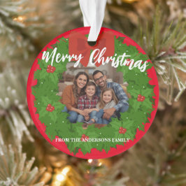 Merry Christmas Wreath Photo Personalized Family N オーナメント