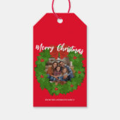 Merry Christmas Wreath Photo Personalized Family N ギフトタグ (正面)