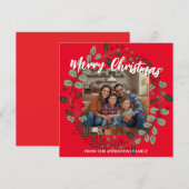 Merry Christmas Wreath Photo Personalized Family N サンキューカード (正面/裏面)