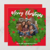 Merry Christmas Wreath Photo Personalized Family N シーズンカード (正面/裏面)