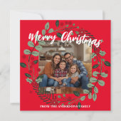 Merry Christmas Wreath Photo Personalized Family N シーズンカード (正面)