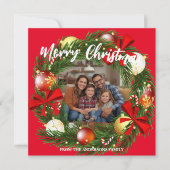 Merry Christmas Wreath Photo Personalized Family N シーズンカード (正面)