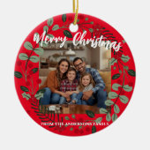Merry Christmas Wreath Photo Personalized Family N セラミックオーナメント (正面)
