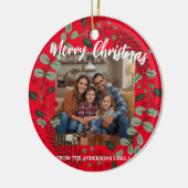 Merry Christmas Wreath Photo Personalized Family N セラミックオーナメント (左)