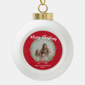 Merry Christmas Wreath Photo Personalized Family N セラミックボールオーナメント (正面)
