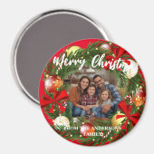 Merry Christmas Wreath Photo Personalized Family N マグネット (正面/裏面)