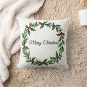 Merry Christmas Wreath Pillow for Home Decor クッション (ブランケット)