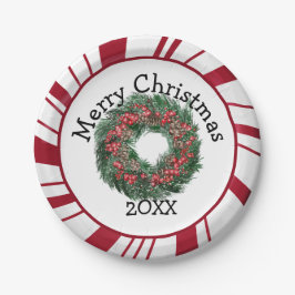 Merry Christmas Wreath Plates ペーパープレート