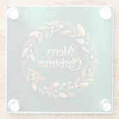 Merry Christmas Wreath Square Glass Coaster ガラスコースター (裏面)
