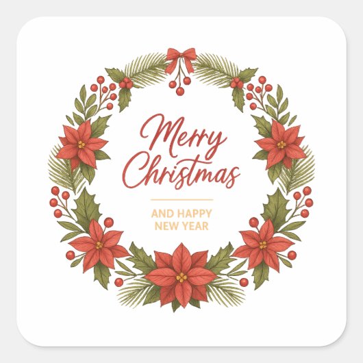 Merry Christmas Wreath Sticker – Holiday  スクエアシール (正面)