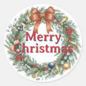 Merry Christmas wreath stickers and sealers ラウンドシール (正面)