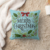 Merry Christmas Wreath Throw Pillow クッション (ブランケット)