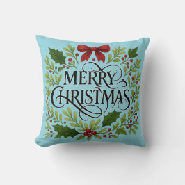 Merry Christmas Wreath Throw Pillow クッション