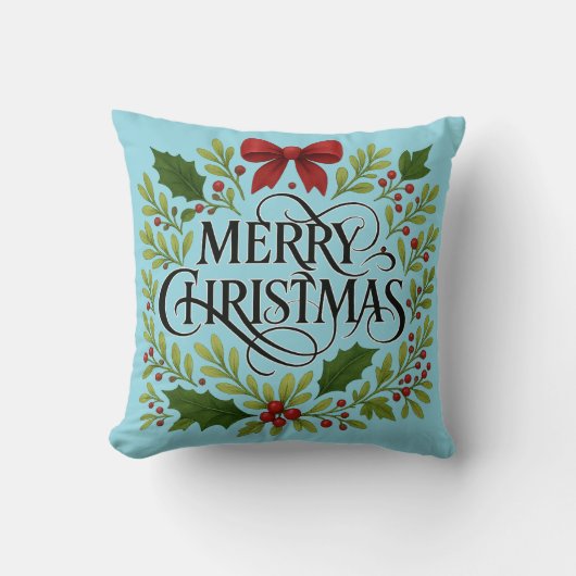 Merry Christmas Wreath Throw Pillow クッション (正面)