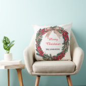 Merry Christmas Wreath Throw Pillow  クッション (椅子)