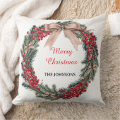 Merry Christmas Wreath Throw Pillow  クッション (ブランケット)