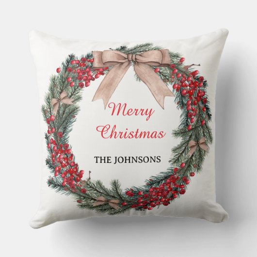 Merry Christmas Wreath Throw Pillow  クッション (裏面)