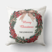 Merry Christmas Wreath Throw Pillow  クッション (正面)