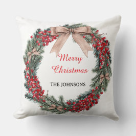Merry Christmas Wreath Throw Pillow  クッション