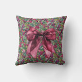Merry Christmas Wreath Throw Pillow in Pink/Green クッション (裏面)