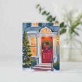 Merry Christmas Wreath Watercolor Red シーズンポストカード (スタンド正面)