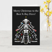 Merry Christmas X-ray Tech Christmas Tree Skeleton カード (黄色い花)