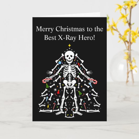 Merry Christmas X-ray Tech Christmas Tree Skeleton カード (黄色い花)
