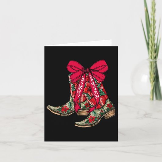 Merry Christmas Xmas Cowboy Boots Coquette Bow Paj カード (正面)