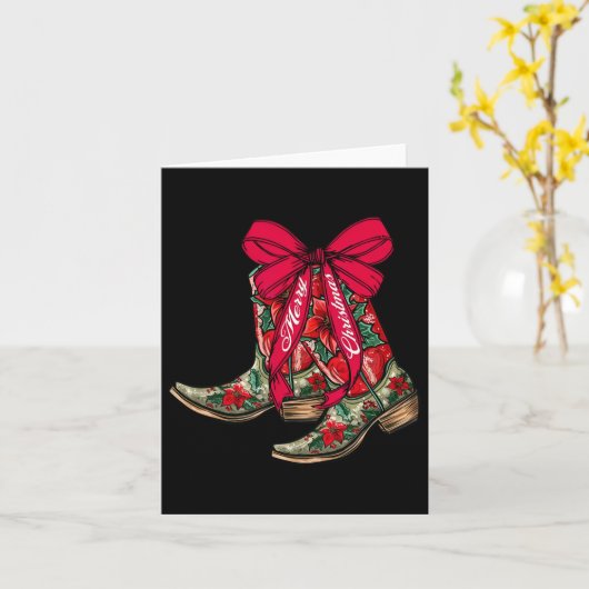 Merry Christmas Xmas Cowboy Boots Coquette Bow Paj カード (黄色い花)