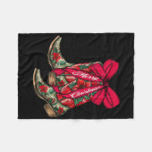 Merry Christmas Xmas Cowboy Boots Coquette Bow Paj フリースブランケット (正面(横))