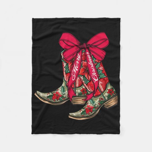 Merry Christmas Xmas Cowboy Boots Coquette Bow Paj フリースブランケット (正面)