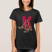 Merry Christmas Xmas Cowboy Boots Coquette Bow Paj Tシャツ (正面)