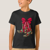 Merry Christmas Xmas Cowboy Boots Coquette Bow Paj Tシャツ (正面)