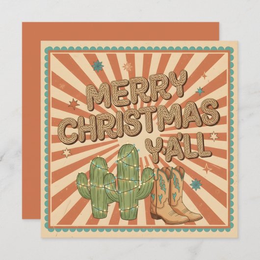 Merry Christmas Y’all Boho Western Card シーズンカード (正面/裏面)