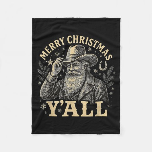 Merry Christmas Y’all Cowboy Western Santa Tee  フリースブランケット (正面)