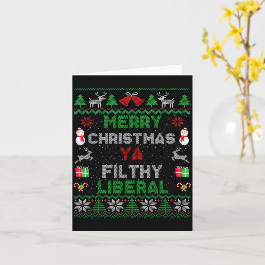 Merry Christmas Ya Filthy Liberal Ugly Knit カード (黄色い花)