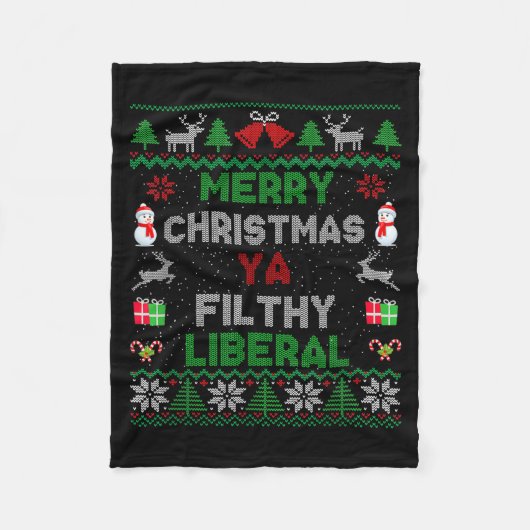 Merry Christmas Ya Filthy Liberal Ugly Knit  フリースブランケット (正面)
