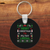 Merry Christmas Ya Filthy Liberal Ugly Knit Long S キーホルダー (正面)