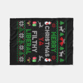 Merry Christmas Ya Filthy Liberal Ugly Knit Long S フリースブランケット (正面(横))