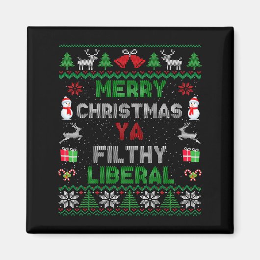 Merry Christmas Ya Filthy Liberal Ugly Knit Long S マグネット (正面)