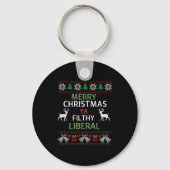 Merry Christmas Ya Filthy Liberals Ugly Christmas  キーホルダー (正面)