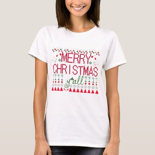 "Merry Christmas Y'all" クリスマスジャガードニット Tシャツ (正面)