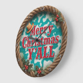 Merry Christmas Y'All ラージ壁時計 (傾斜)