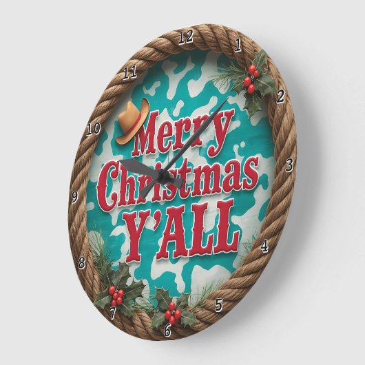 Merry Christmas Y'All ラージ壁時計 (傾斜)