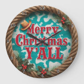 Merry Christmas Y'All ラージ壁時計 (正面)