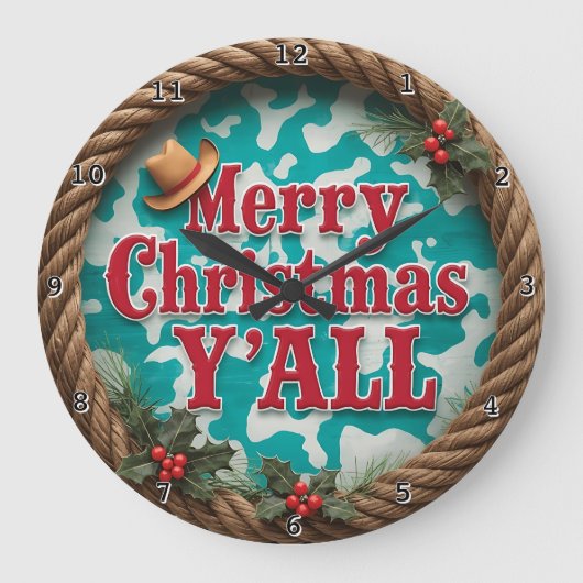 Merry Christmas Y'All ラージ壁時計 (正面)