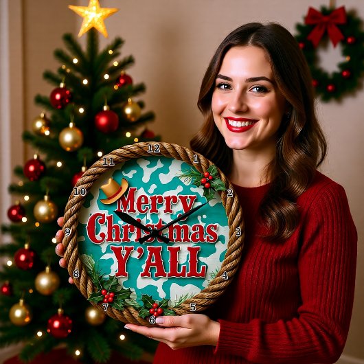 Merry Christmas Y'All ラージ壁時計